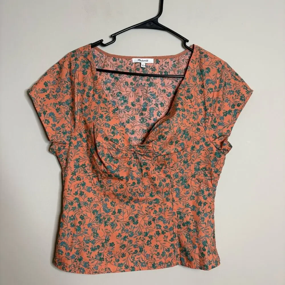 Madewell Amari Twist Detail Shirt Sunset Haze Orange Green Size 6 - Picture 6 of 10
